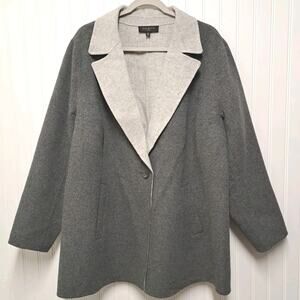 Talbots Blazer Jacket Womens Plus 18W Two Tone Gray Wool Blend Fleece Soft Cozy